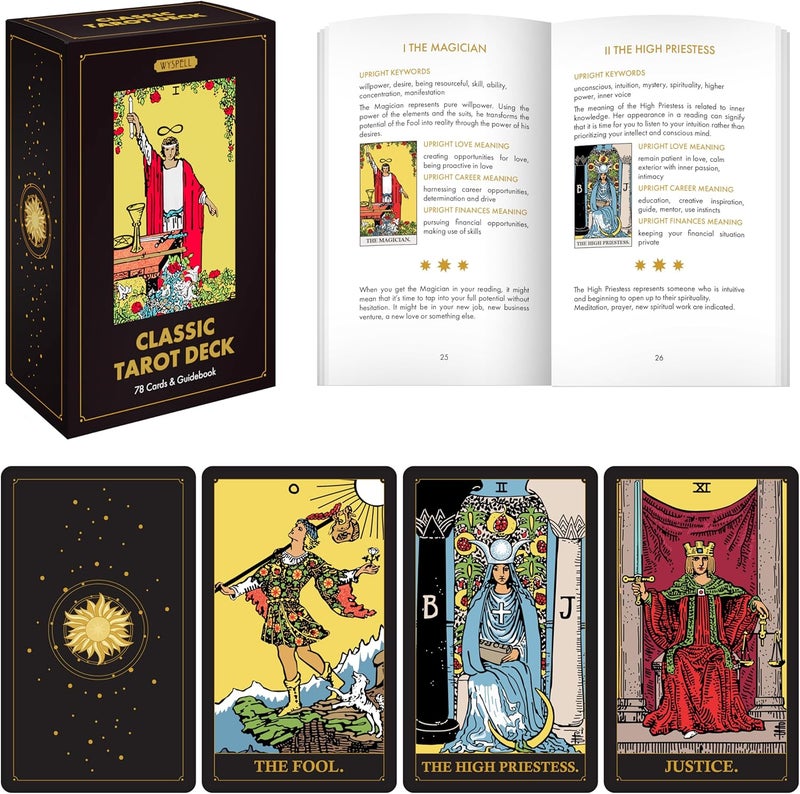 Wyspell Classic Tarot Deck - Original Tarot Cards with Guide Book for Beginners - Beginner Cards with Meanings Guide (Dark) - Image 1